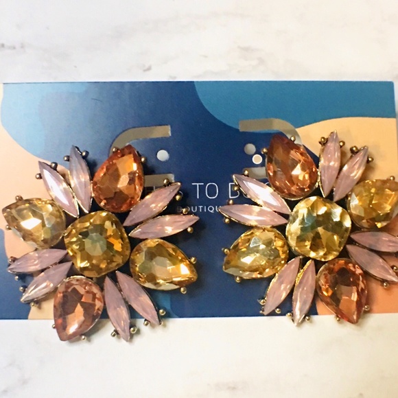 Large Multicolor Rhinestone Earrings - Picture 3 of 5